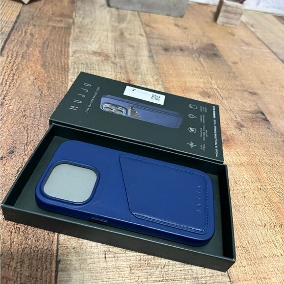 FULL LEATHER WALLET CASE FOR IPHONE 15 PRO, Blue - Picture 3 of 8